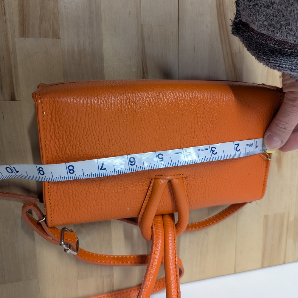 Italian Leather Vibrant Orange Small Crossbody Bag Convertible Maximalist - Picture 8 of 11
